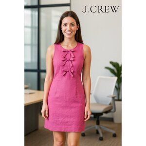 J. Crew Pink Bow-Front Shift Dress Womens XS Stretch Linen Blend Preppy BR206